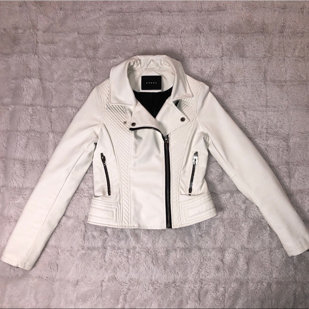 Blank NYC White Leather Moto Jacket XS